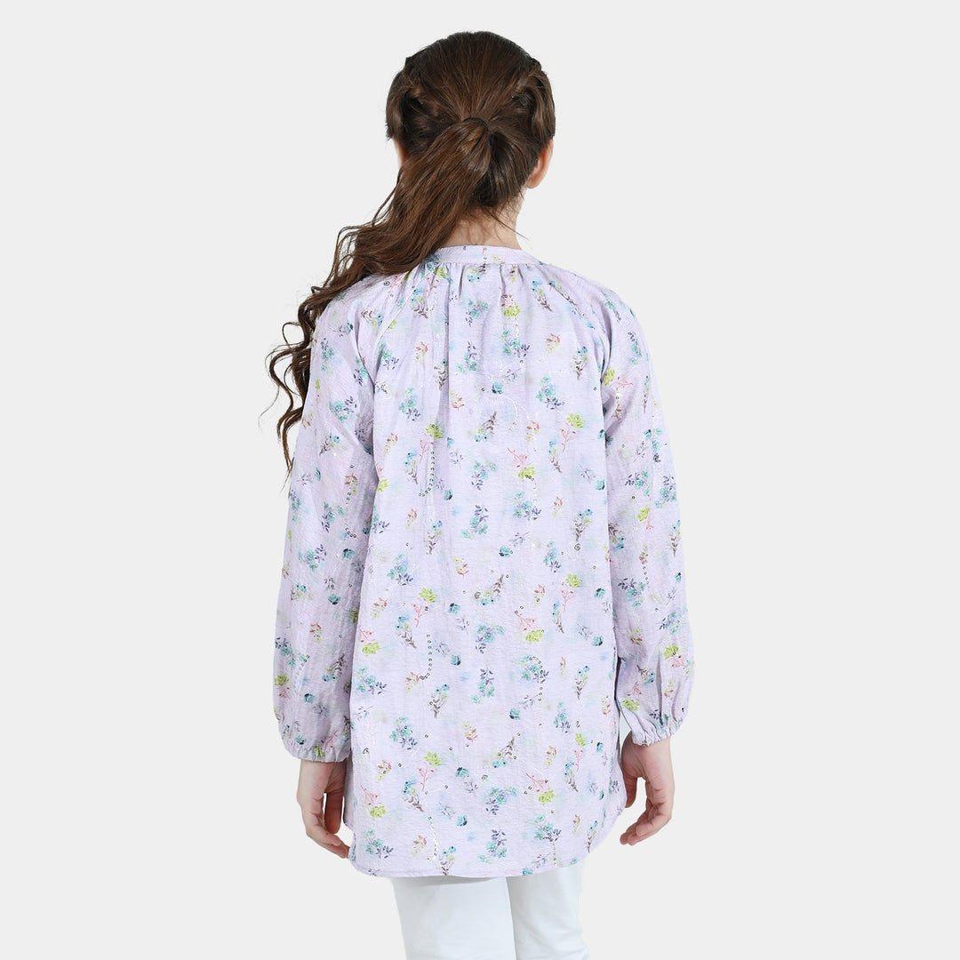 Girls Poly Crinkle Top Daisy - White