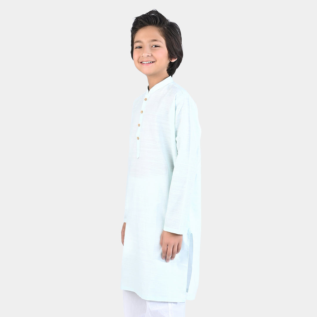 Boys Cotton Slub Basic Kurta-Ice Blue