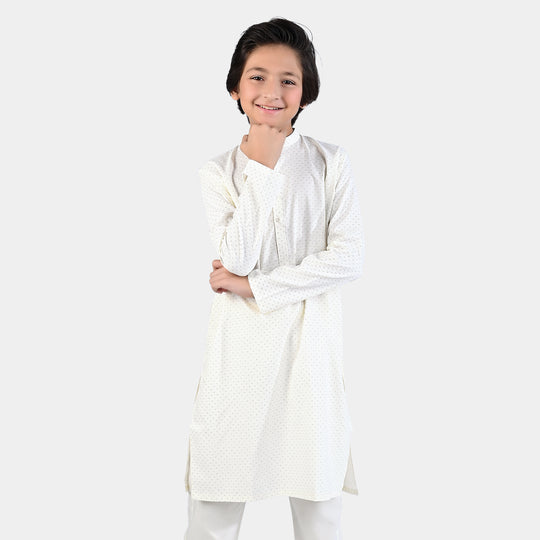 Boys Poly Viscose Shalwar Suit (Regular Dots)-Off-White