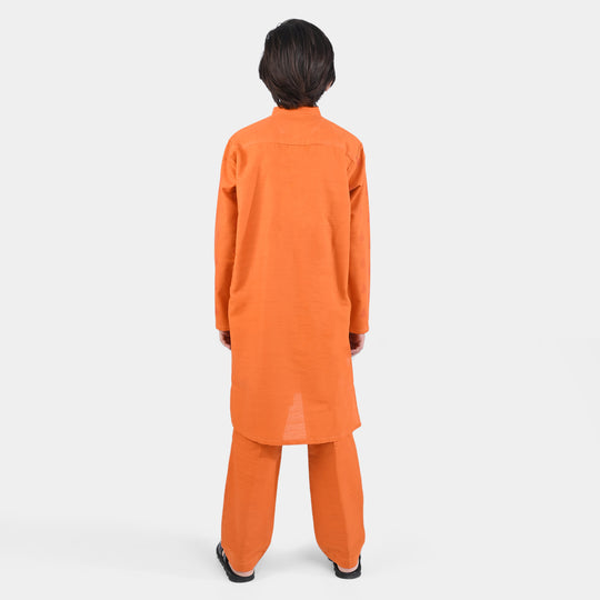 Boys Cotton Slub Shalwar Suit (DAMASK)-B.Orange