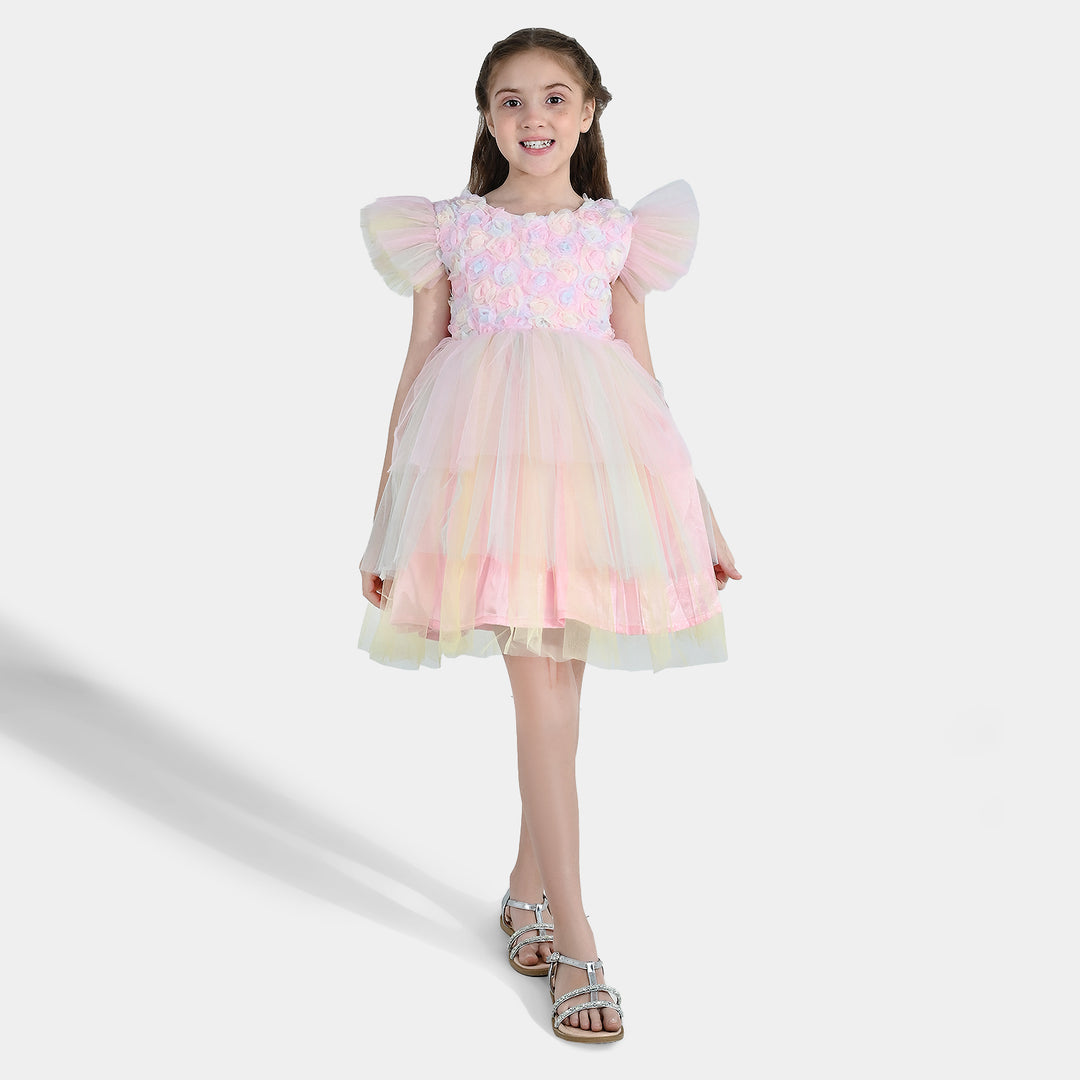 Girls Net Fancy Frock - Pink