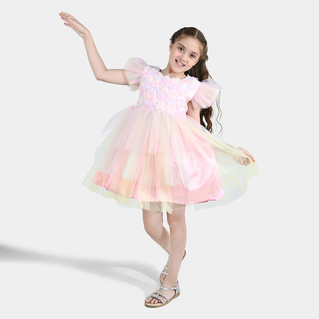 Girls Net Fancy Frock - Pink