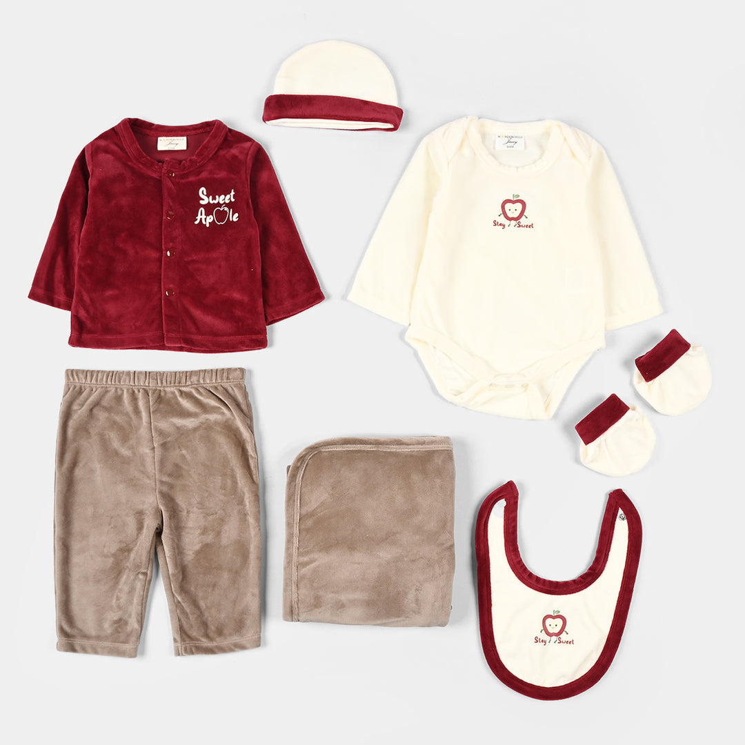 Infant Girls Velour & Cotton Interlock 7 PC Gift Set 319 - 105 - Cream & Red