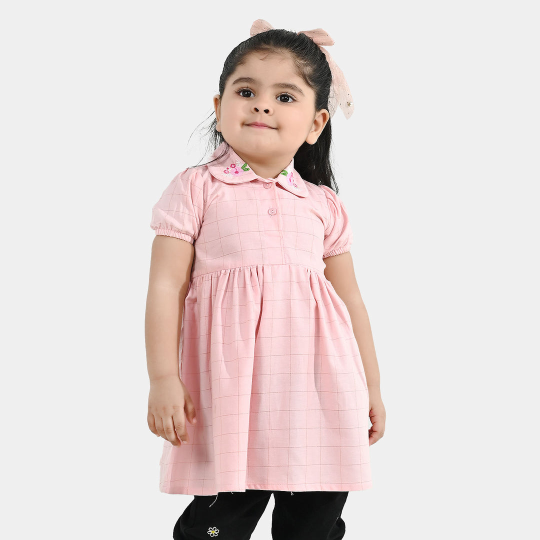 Infant Girls Poly Twill Embroidered Frock Pink Beauty - Pink