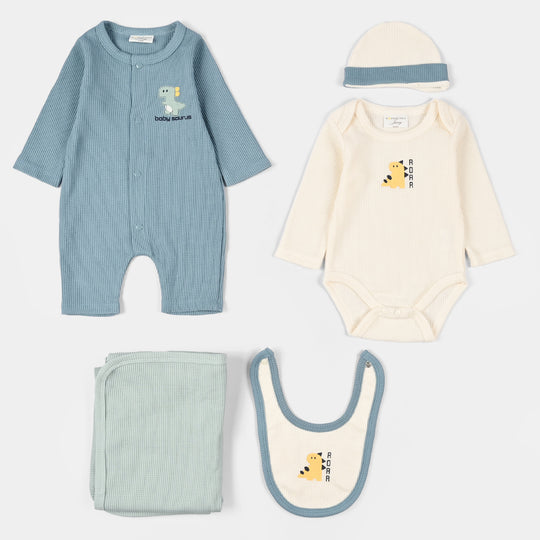 Infant Boys Velour & Cotton Interlock 5 PC Gift Set 319 - 044 - Off White & Blue