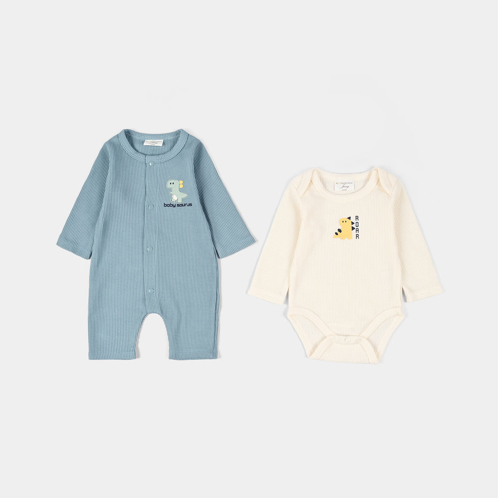 Infant Boys Velour & Cotton Interlock 5 PC Gift Set 319 - 044 - Off White & Blue