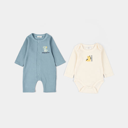 Infant Boys Velour & Cotton Interlock 5 PC Gift Set 319 - 044 - Off White & Blue