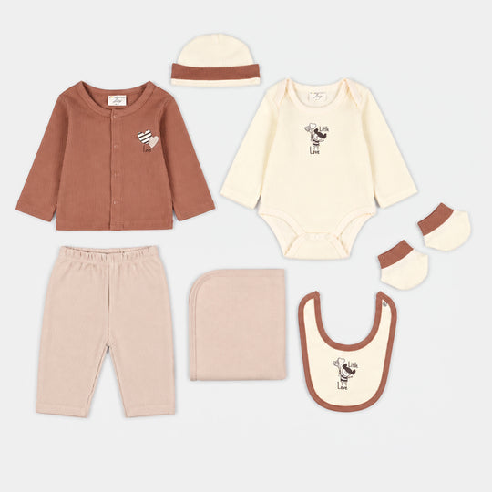 Infant Girls Velour & Cotton Interlock 7 PC Gift Set 319 - 090 - Beige & Brown