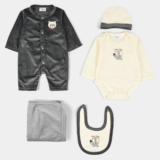 Infant Boys Velour & Cotton Interlock 5 PC Gift Set 319 - 059 - Off White & Grey