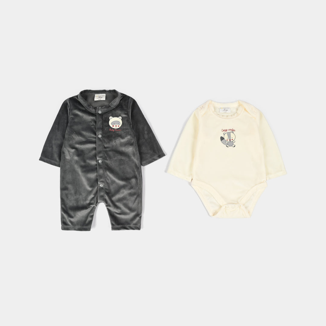 Infant Boys Velour & Cotton Interlock 5 PC Gift Set 319 - 059 - Off White & Grey