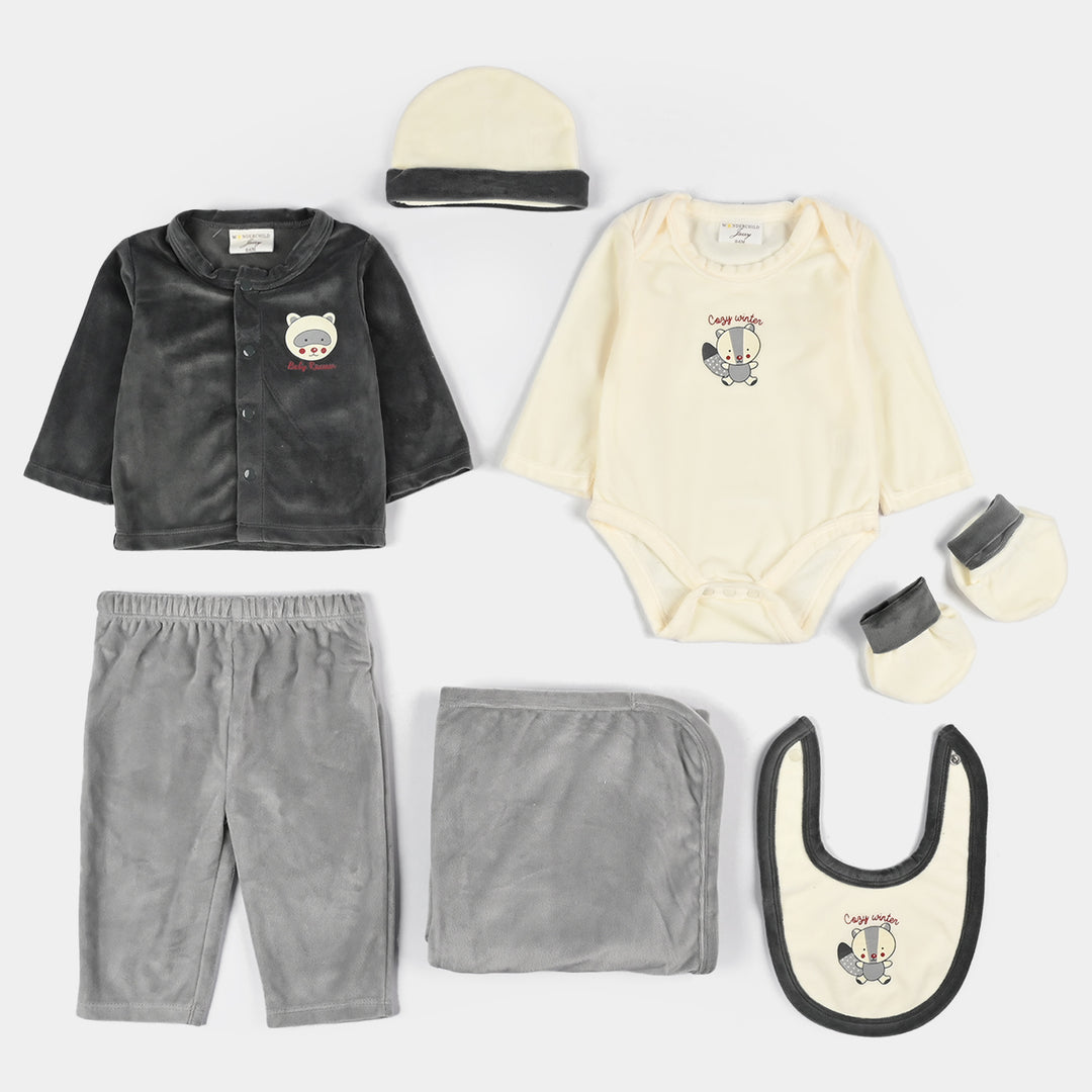 Infant Boys Velour & Cotton Interlock 7 PC Gift Set 319 - 060 - Off White & Grey
