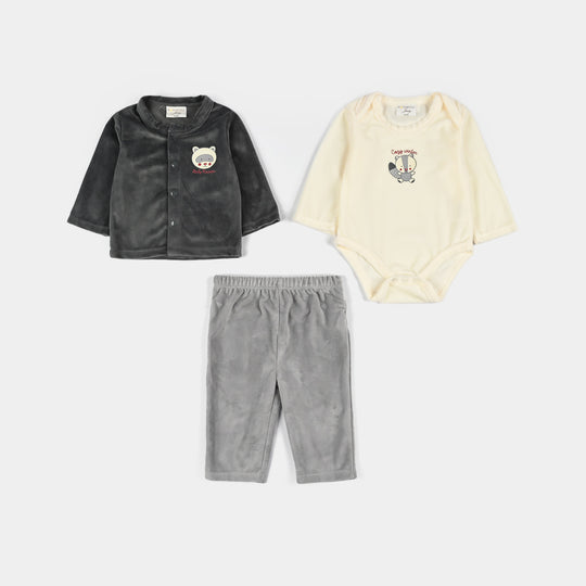Infant Boys Velour & Cotton Interlock 7 PC Gift Set 319 - 060 - Off White & Grey
