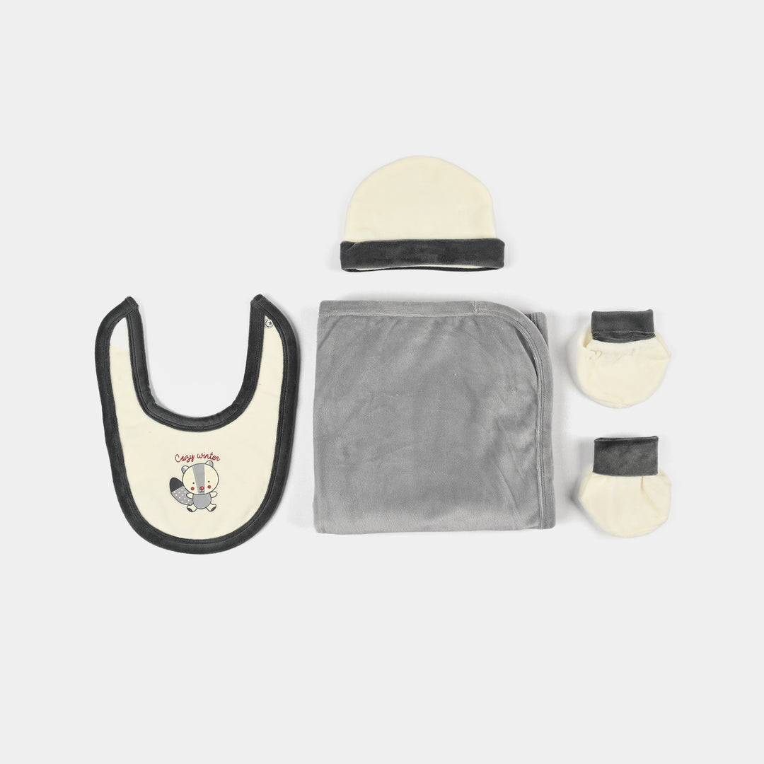 Infant Boys Velour & Cotton Interlock 7 PC Gift Set 319 - 060 - Off White & Grey