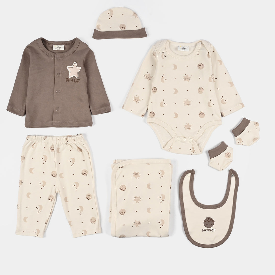 Infant Boys Velour & Cotton Interlock 7 PC Gift Set 319 - 030 - Beige & Brown