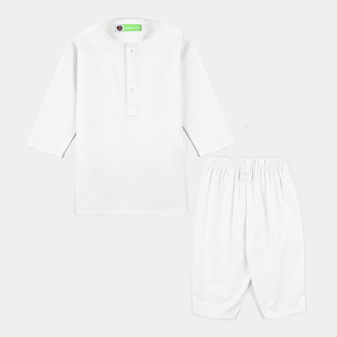Infants Boys Poly Viscose Shalwar Suit (Stitch Detail)-Cream