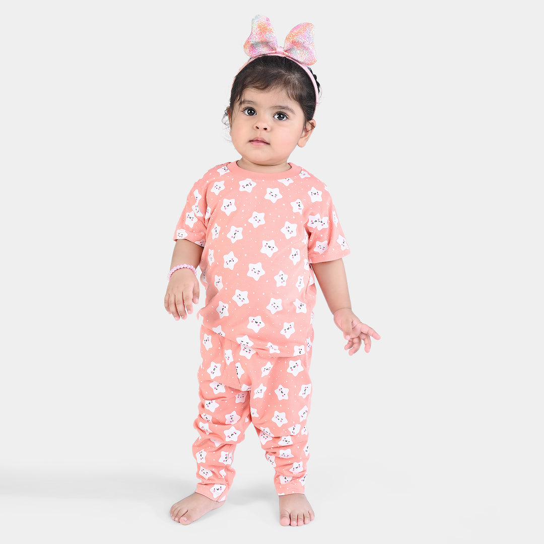 Infant Girls Poly Cotton Jersey Nightsuit Stars-D.Flower