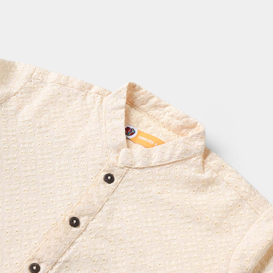 Boys Chikankari Basic Kurta-OFF-White