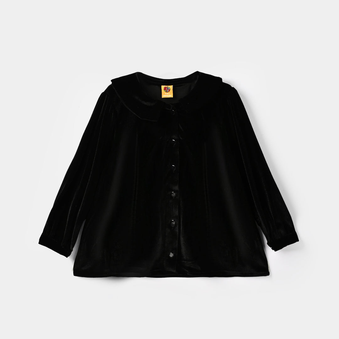 Girls Velvet Casual Top Shimmer - BLACK