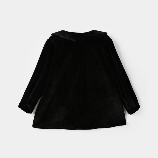 Girls Velvet Casual Top Shimmer - BLACK
