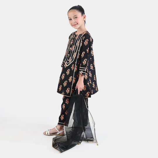 Girls Raw Silk 3PC Suit Chamak Dhamak-BLACK