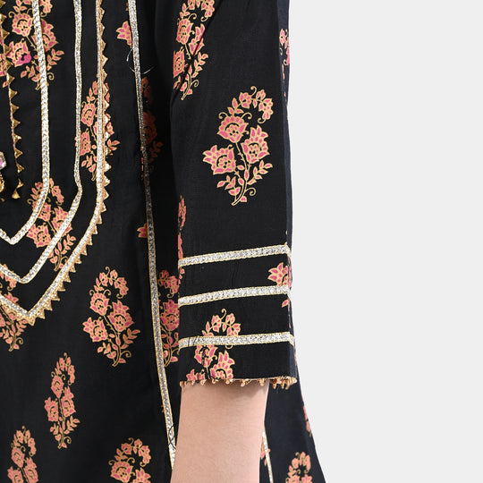 Girls Raw Silk 3PC Suit Chamak Dhamak-BLACK