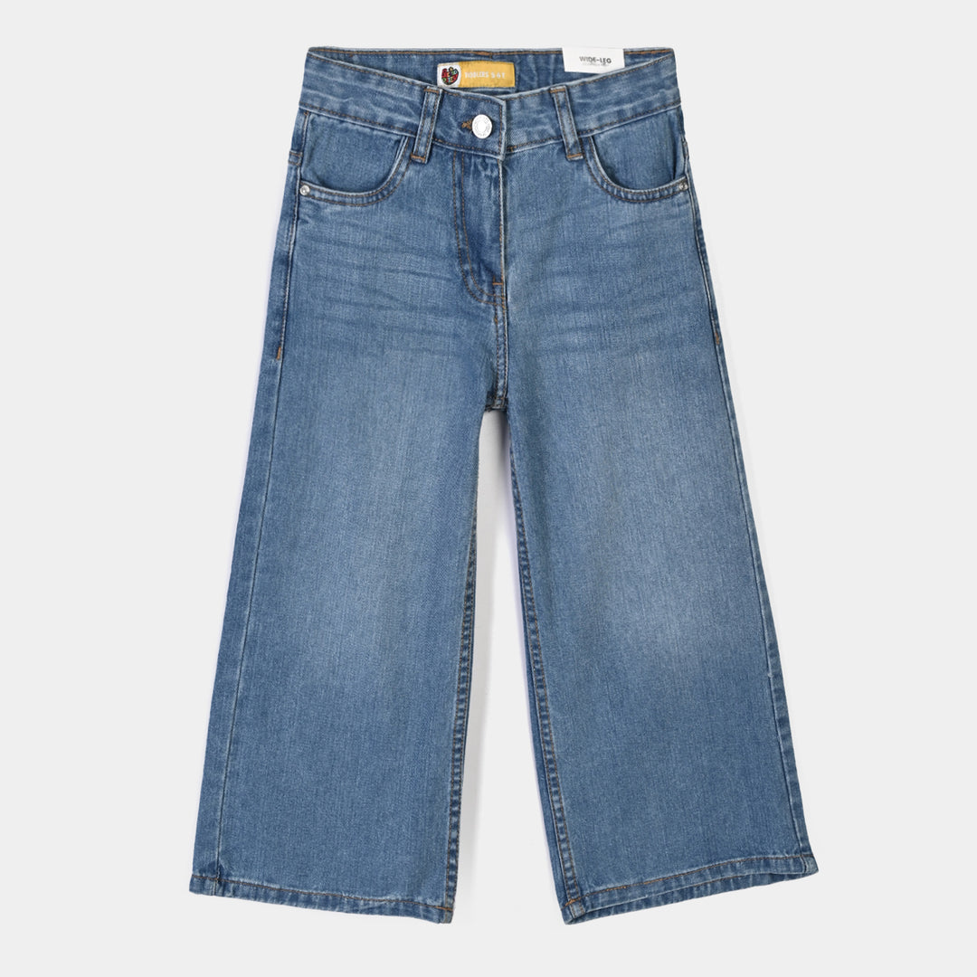 Girls Denim rigid Pant Basic-Mid Blue