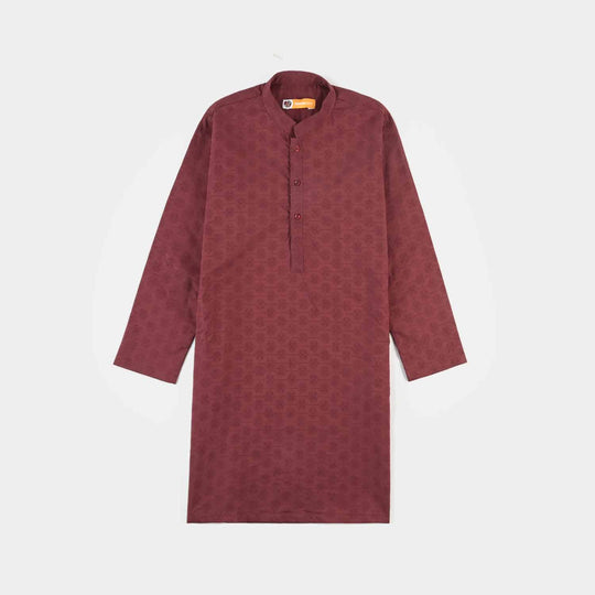 Boys Chikankari Basic Kurta-MAROON