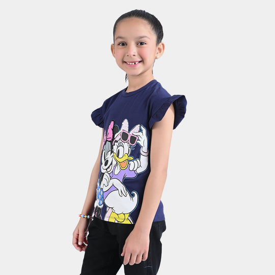 Girls Lycra Jersey T-Shirt Characters-NAVY