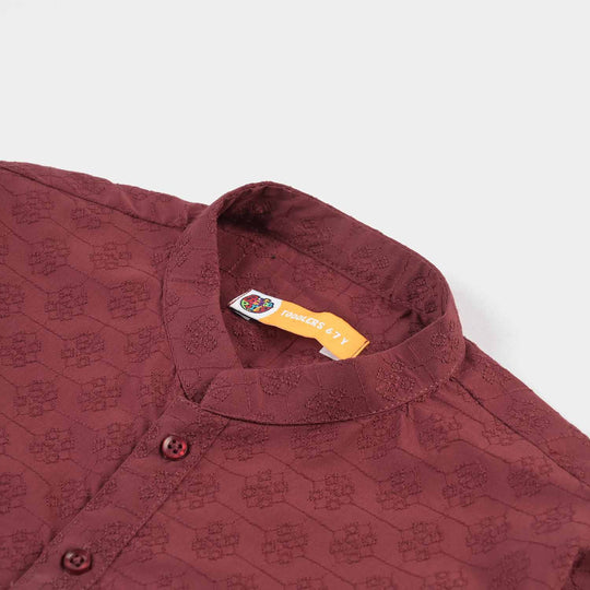 Boys Chikankari Basic Kurta-MAROON