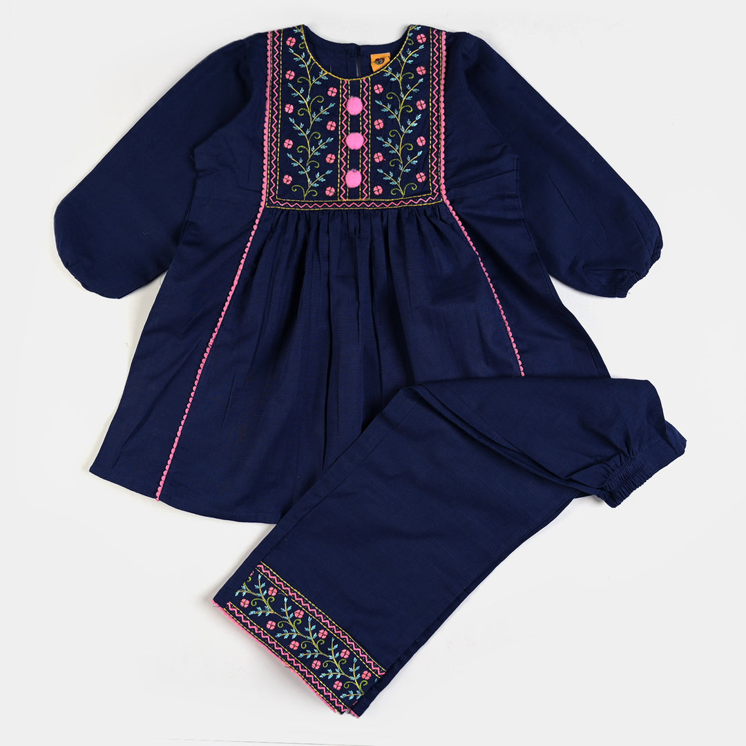 Girls khaddar 2PCs Midnight-Navy Blue