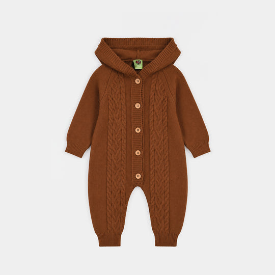 Infant Boys Acrylic Romper-Hooded Bear-Rust