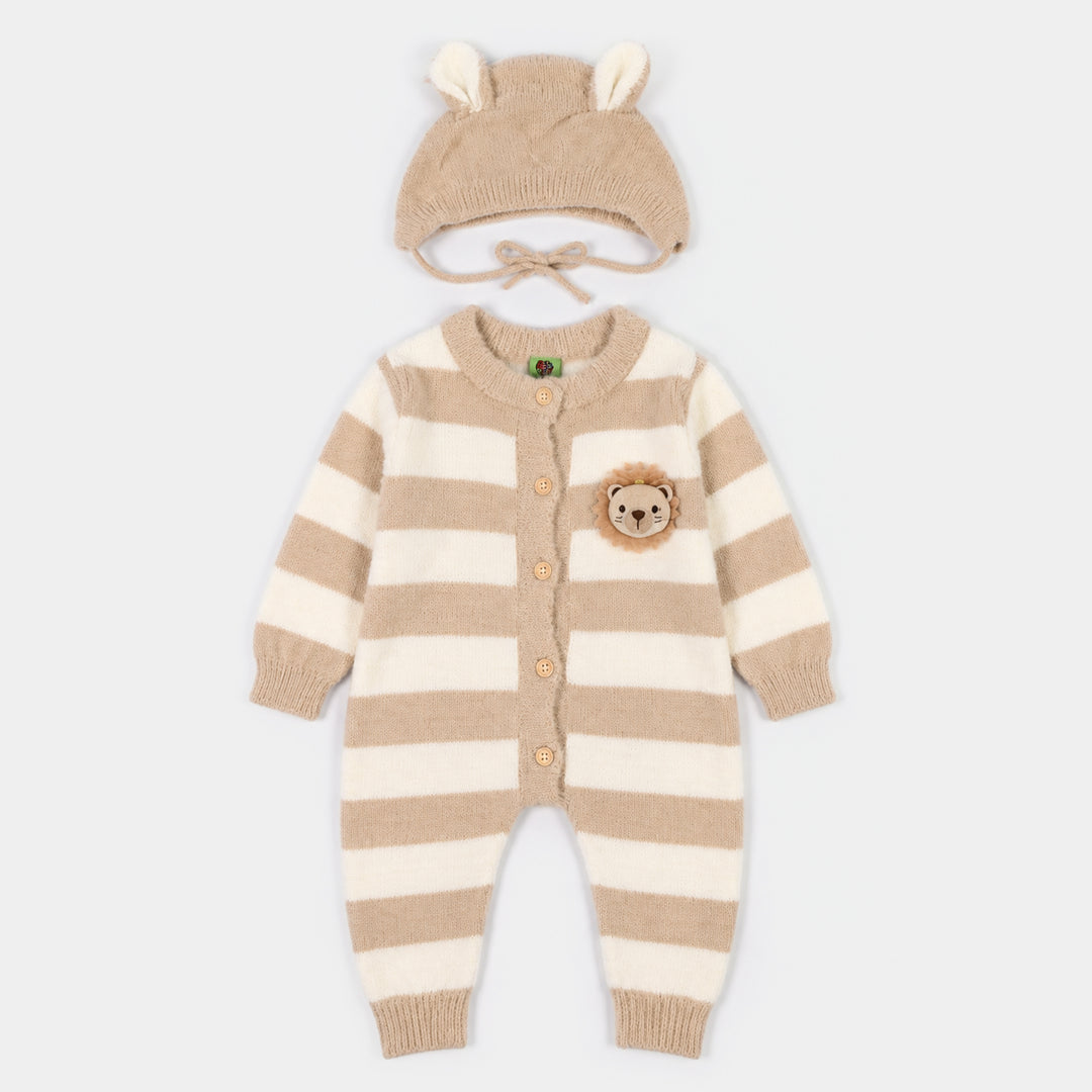 Infant Boys Acrylic Romper-Cozy Lion-Lt.Brown