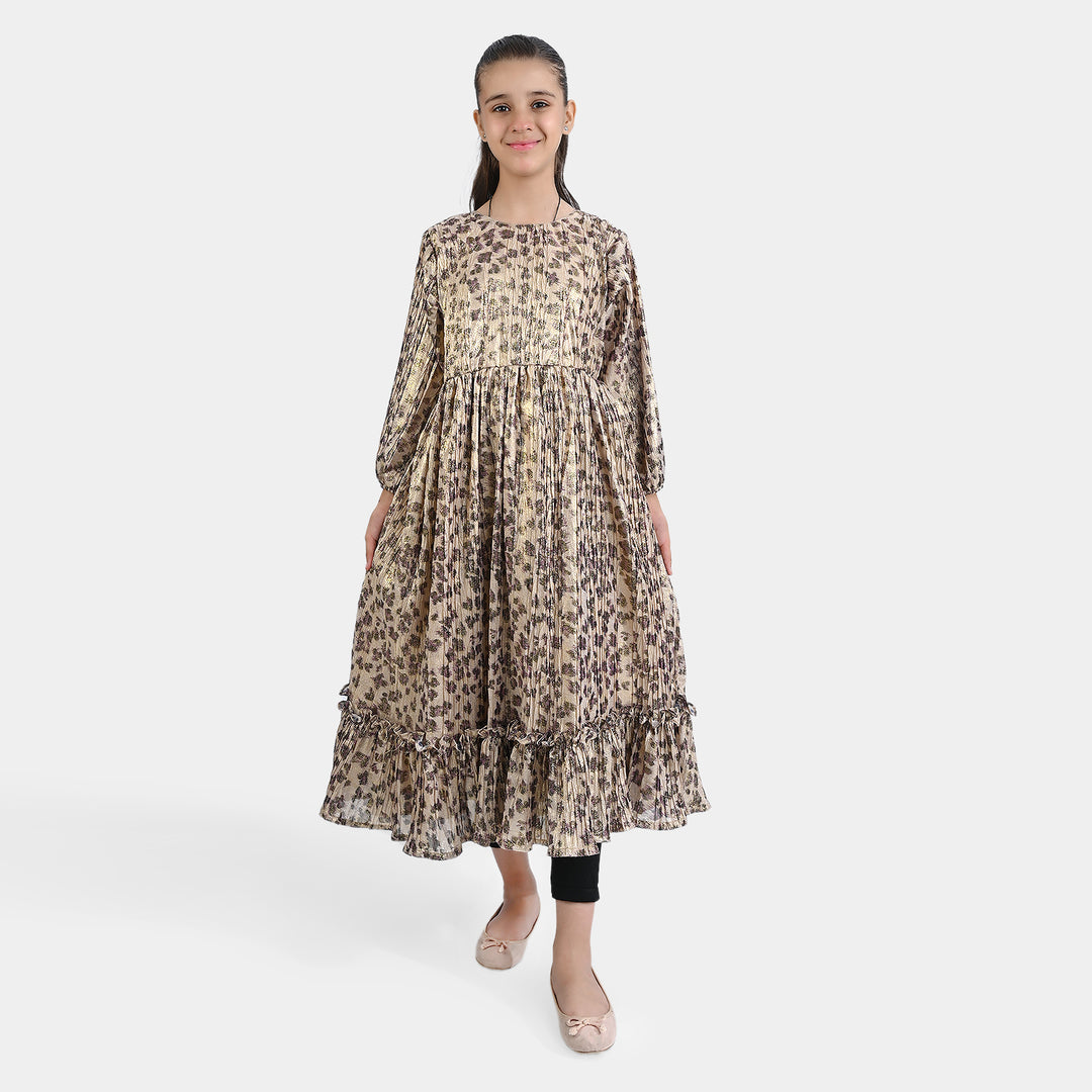 Girls Georgette Fancy Maxi Dress - Golden