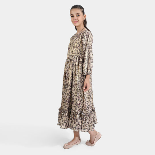 Girls Georgette Fancy Maxi Dress - Golden