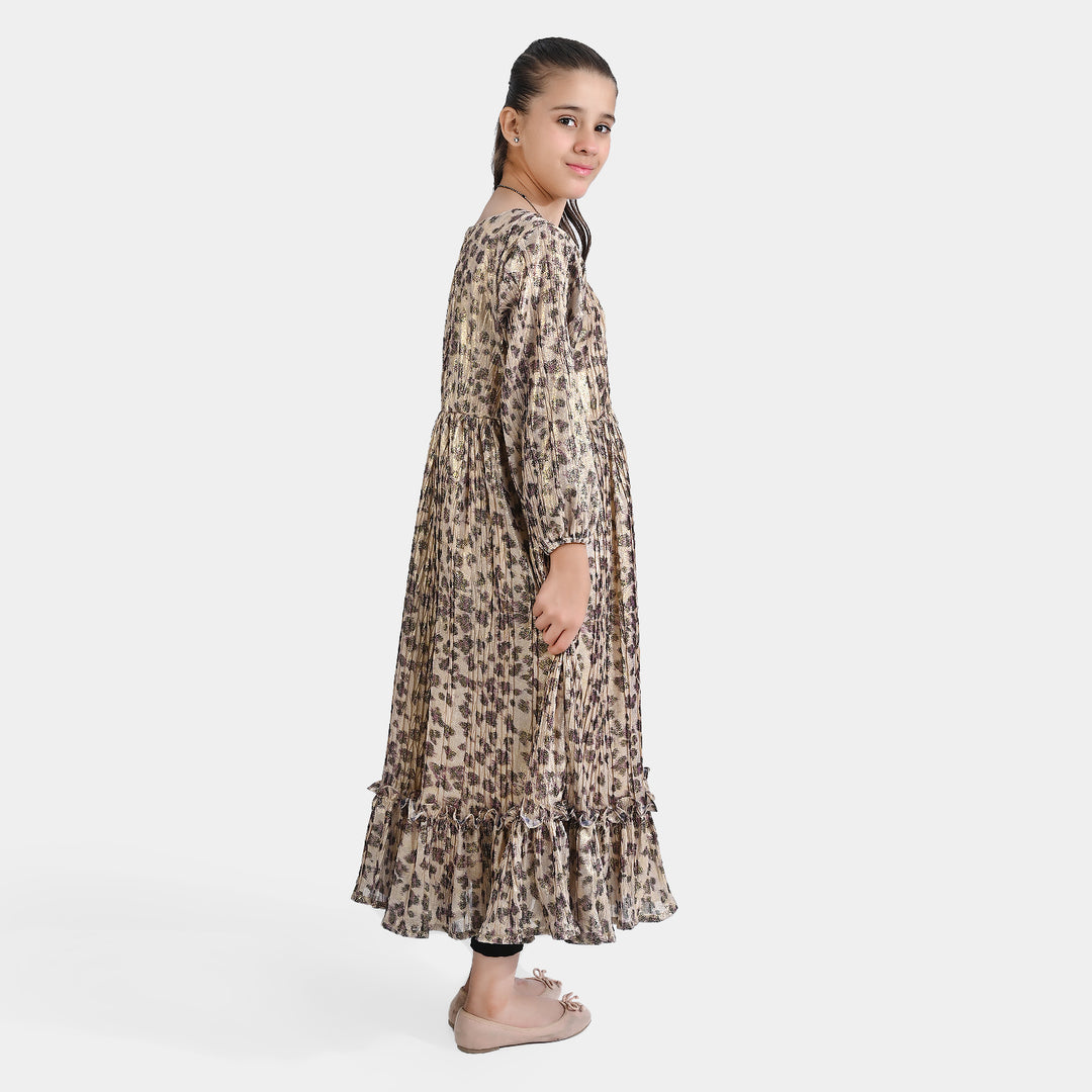Girls Georgette Fancy Maxi Dress - Golden