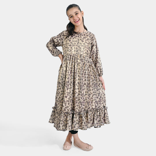 Girls Georgette Fancy Maxi Dress - Golden