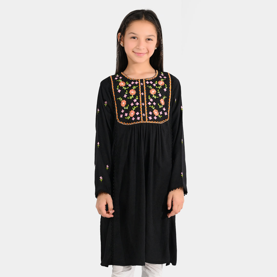Girls Jacquard Embroidered Kurti (Rango Ki Rani) - Black