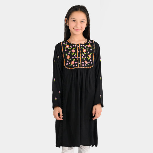Girls Jacquard Embroidered Kurti (Rango Ki Rani) - Black