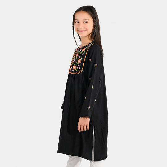 Girls Jacquard Embroidered Kurti (Rango Ki Rani) - Black