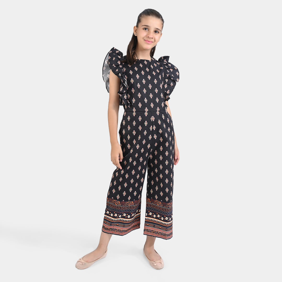 Girls Cotton Poplin Jumpsuit Mistry Game-BLACK