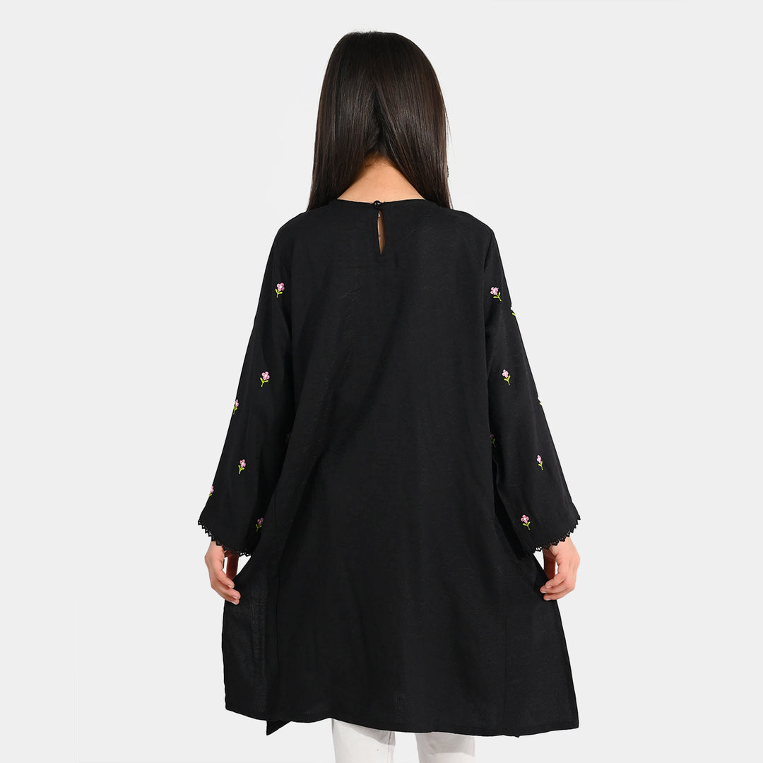 Girls Jacquard Embroidered Kurti (Rango Ki Rani) - Black