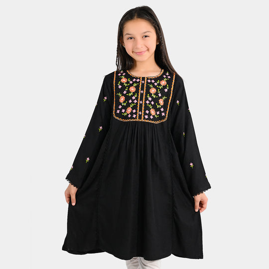 Girls Jacquard Embroidered Kurti (Rango Ki Rani) - Black
