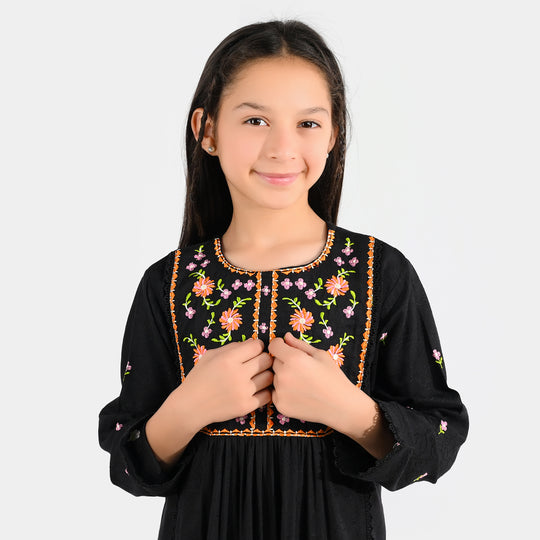 Girls Jacquard Embroidered Kurti (Rango Ki Rani) - Black