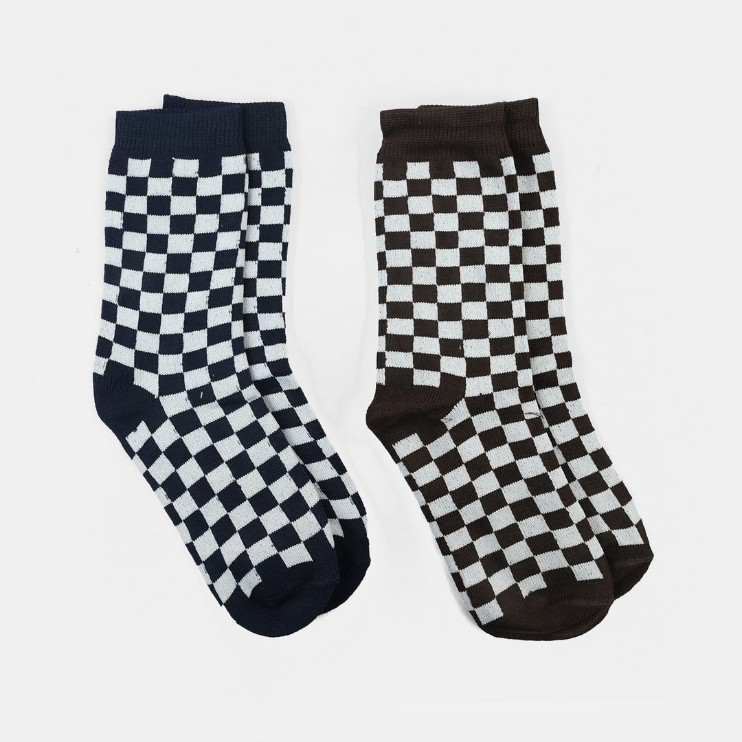 Boys Socks Pack Of 2 Check-Brown.Blue