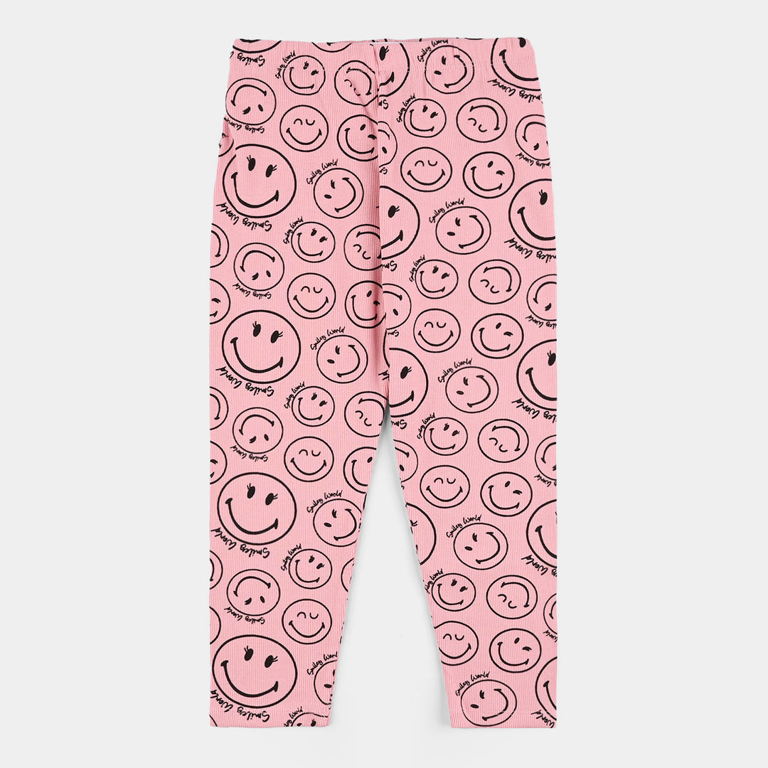 Girls 2x1 Rib Printed Tight (Smile) - Pink