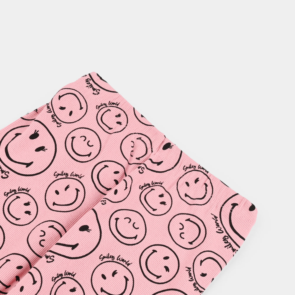 Girls 2x1 Rib Printed Tight (Smile) - Pink