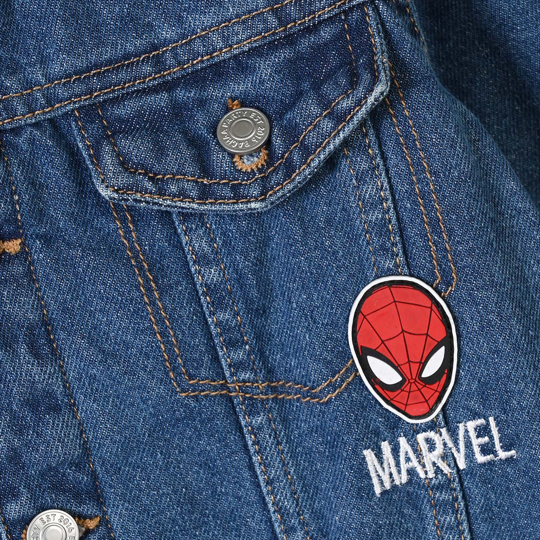 Boys Denim rigid Woven Jacket Character-Mid Blue