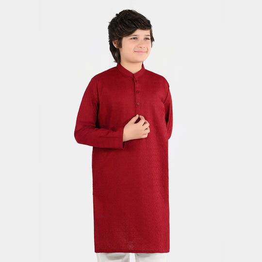 Boys Cotton Poplin Embroidered Kurta (Winery Chikankari) - Maroon