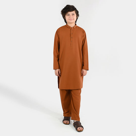 Boys Poly Viscose Kurta Pajama - Brown