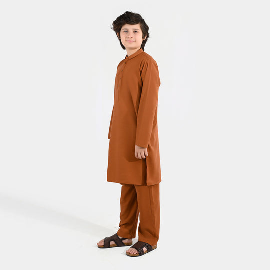Boys Poly Viscose Kurta Pajama - Brown